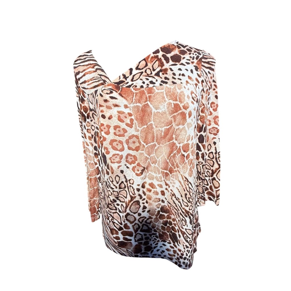 Chico's Travelers Giraffe Animal Print V Neck Tunic Top Brown XS 00